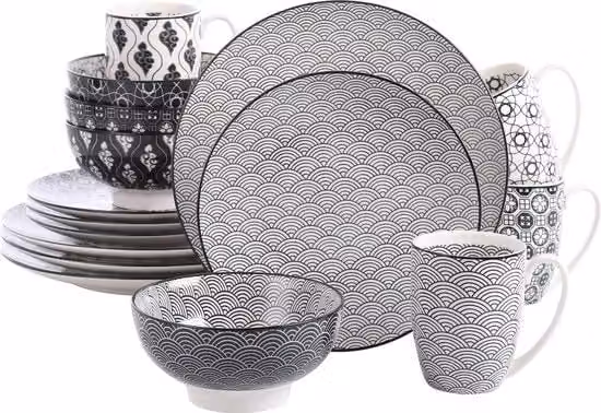 Servizio da Tavola Giapponese a 16 Pezzi - Porcelain - Decorato a Mano - Unico e Duraturo - Adatto a Microonde e Lavastoviglie