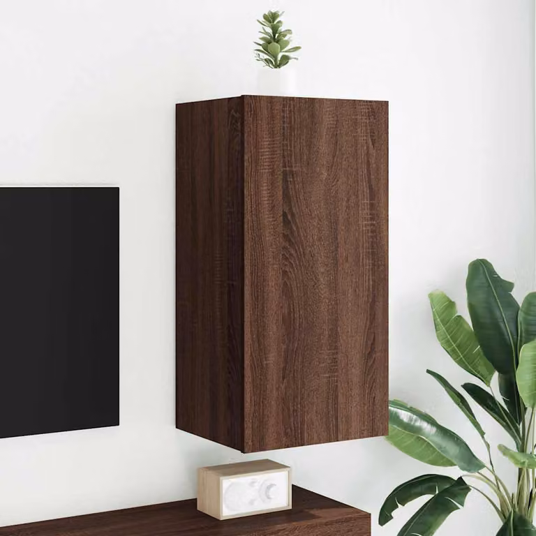 Mobile TV a parete con luci LED vidaXL in rovere marrone L 40,5 cm x P 35 cm x H 80 cm