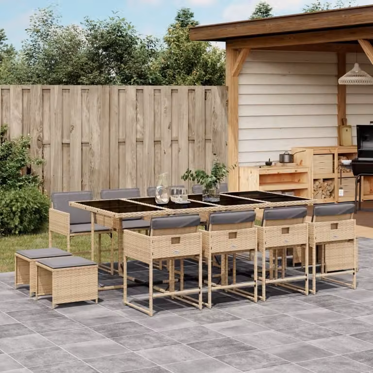 Maison Exclusive - Set Pranzo da Giardino 13 pz con Cuscini Beige Misto Polyrattan