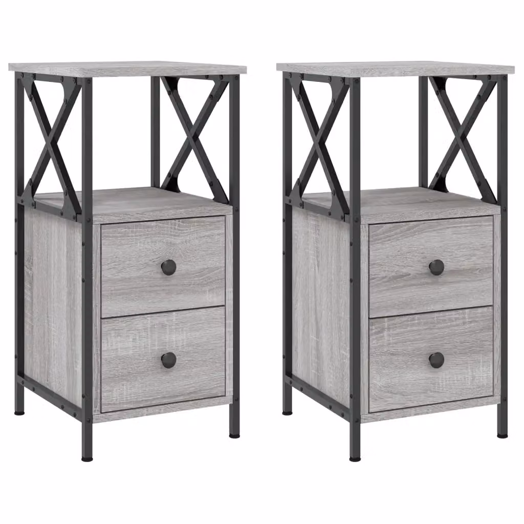 Set di 2 comodini sospesi Design Mania in legno e metallo, colore grigio opaco, L/P/H: 34 x 35,5 x 70 cm – 2