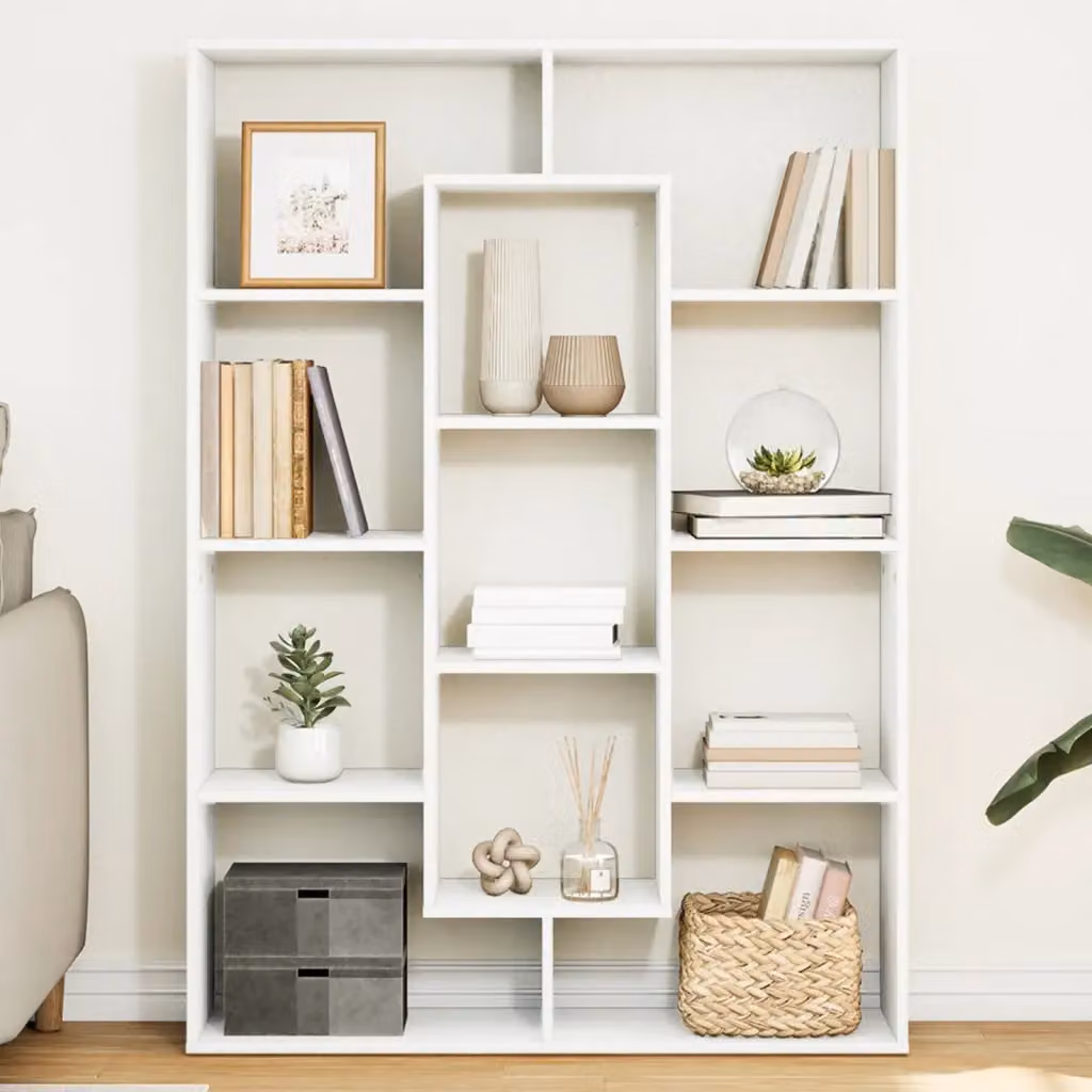Libreria bianca vidaXL in legno e MDF da appendere al muro L: 102 cm, P: 29 cm, H: 143 cm