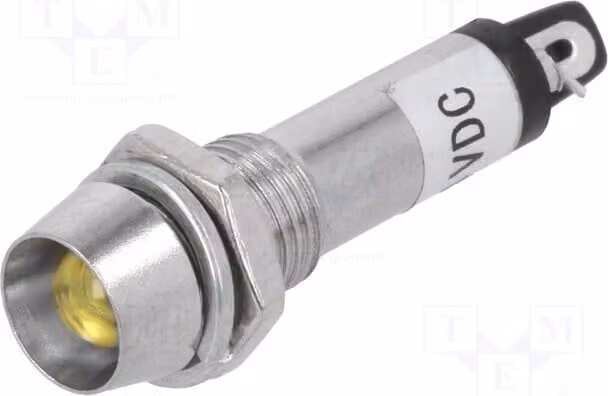 5 indicatori: LED 24VDC, superficie concava, grado di protezione IP40, foro di montaggio: Ø8,2mm, metallo. IND8-24Y-B, modulo LED