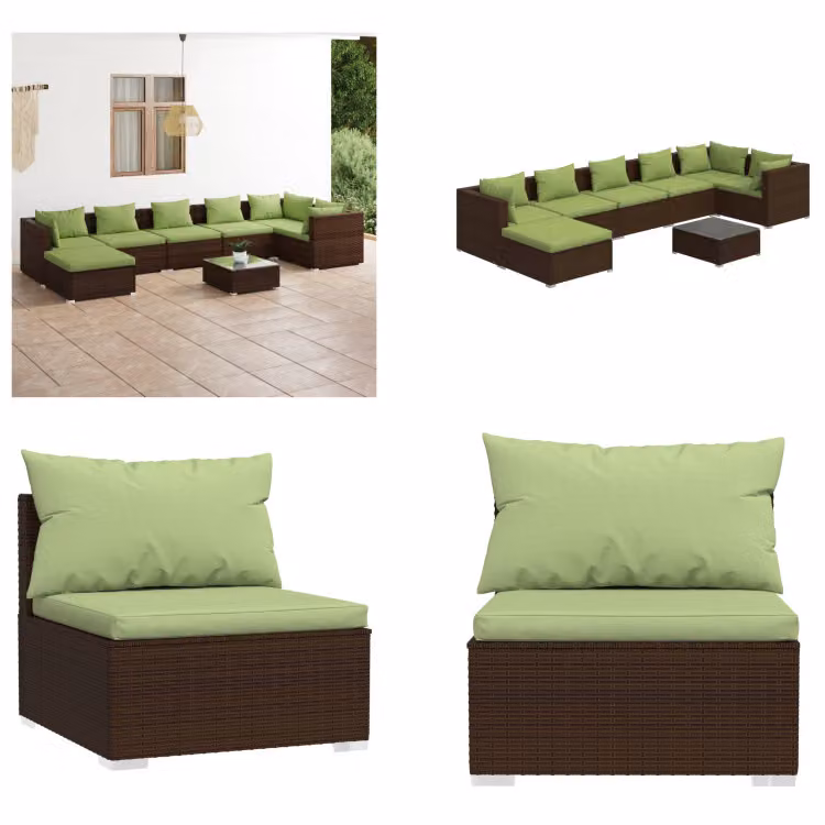 vidaXL set salotto da giardino 8 pezzi con cuscini in rattan marrone - set salotto da giardino - set salotto da giardino - set salotto da patio - set divano da patio