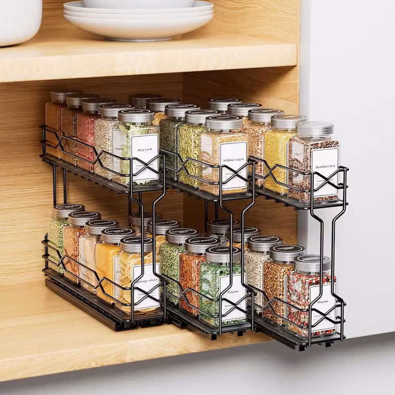 Ripiano estraibile per erbe aromatiche, composto da 3 parti, con cesti superiori e inferiori indipendenti, ideale per la cucina