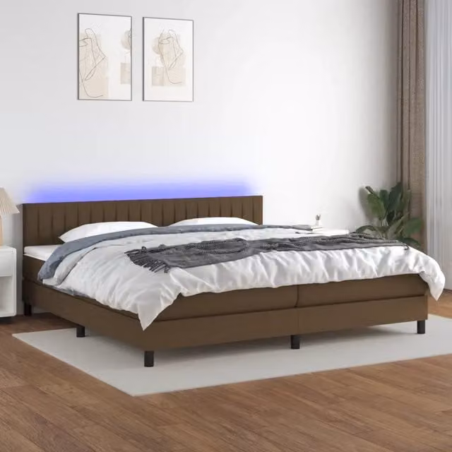Letto Ibrido vidaXL con Materasso e Illuminazione LED, Tessuto Marrone e Bianco, L/P: 200 x 200 cm