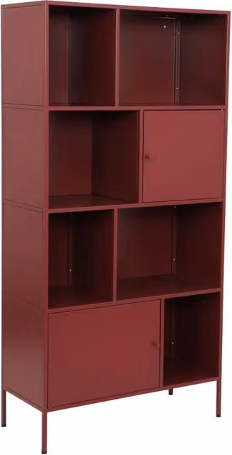 Credenza industriale in metallo con 8 scomparti, bordeaux