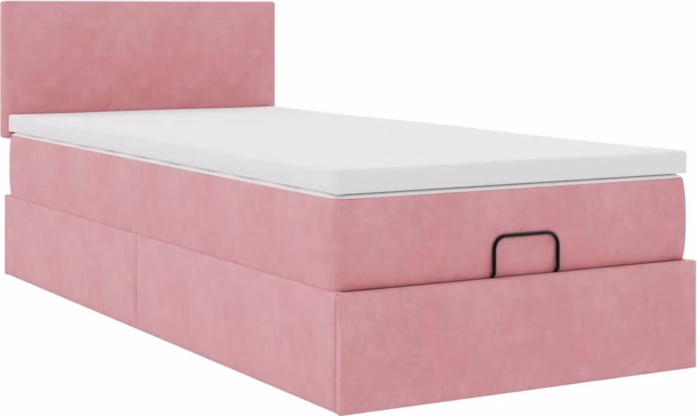 Struttura Letto Pouf con Materasso Rosa 90x190 cm in Velluto