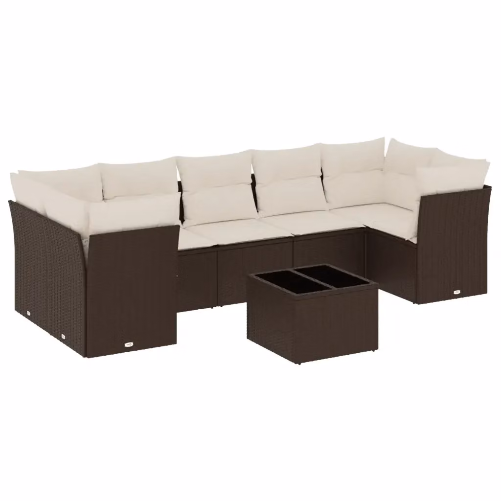 Set di divani da giardino vidaXL 8 pz in polyrattan marrone con cuscini bianchi e tavolino da esterno – 2