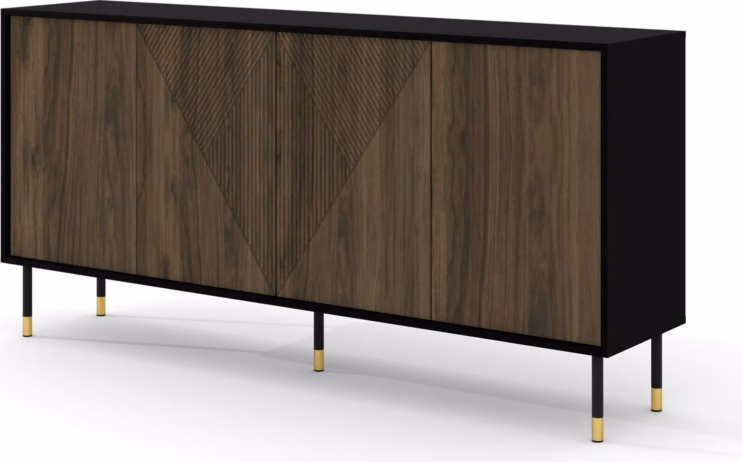 Cassettiera WOODY PACIFIC 4D 180 cm BLACK MATT / PACIFIC WALNUT - frontali in MDF fresato - credenza su gambe