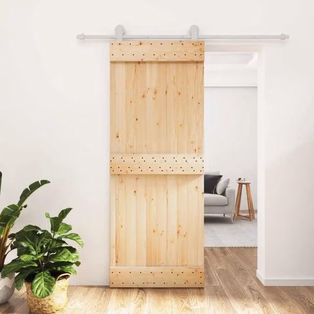 Porta scorrevole moderna vidaXL in legno e acciaio, Bianco e Beige, H: 210 cm, L: 183 cm, P: 16 cm