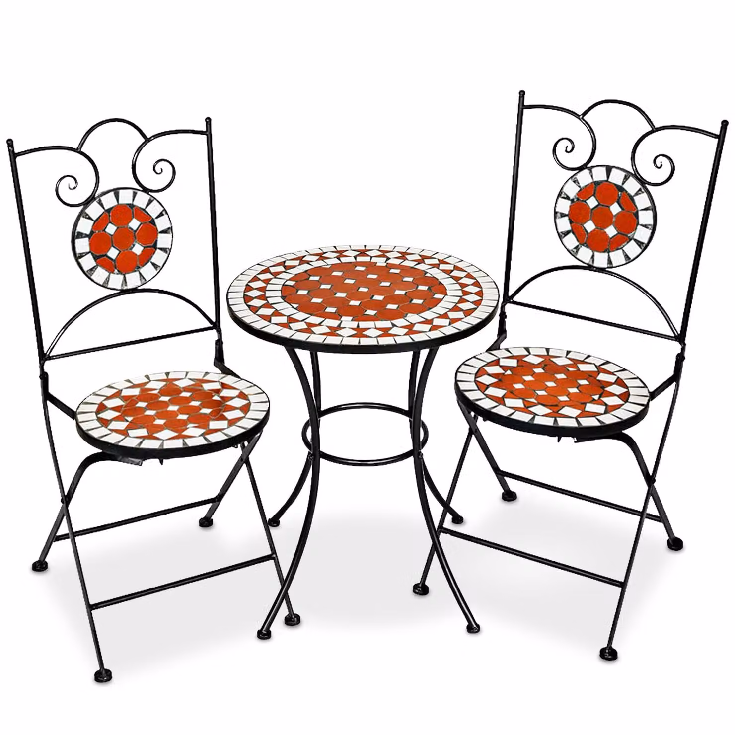 Set di tavolo e 2 sedie TecTake con piano in mosaico ceramico e struttura in acciaio marrone, Tavolo Ø 60 cm – 1