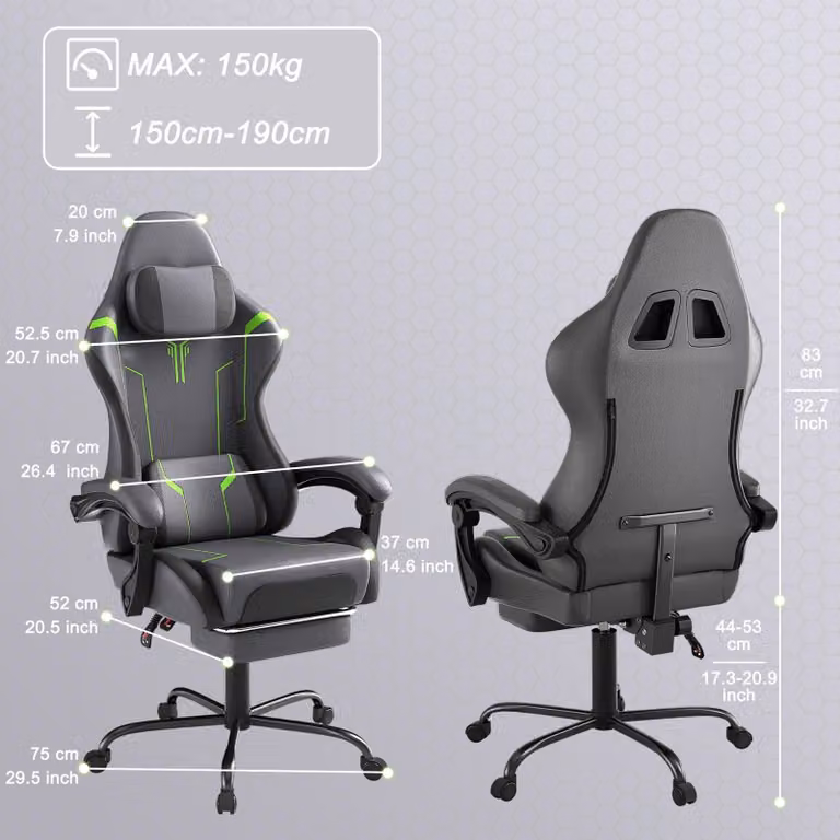Sedia ergonomica da gaming – Sedia da ufficio – Sedia per computer – Altezza regolabile – Funzione massaggio – Poggiapiedi