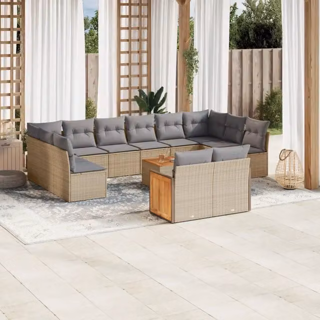 Set Divano da Giardino vidaXL a forma a U in Polyrattan con Cuscini Beige e Grigio e Tavolino da Caffè