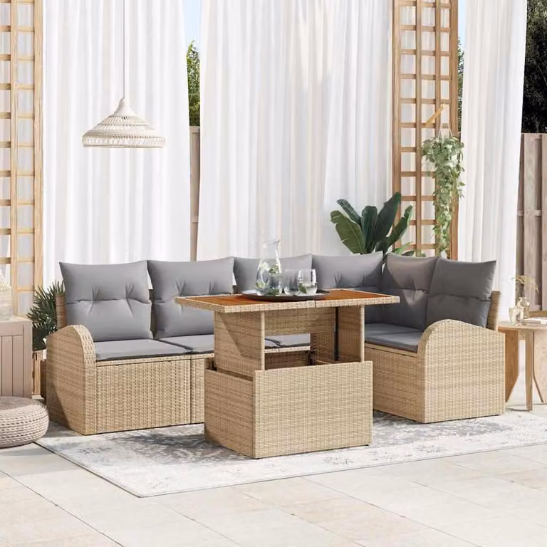 Maison Exclusive - Set da giardino composto da 6 pezzi, divano in rattan sintetico beige