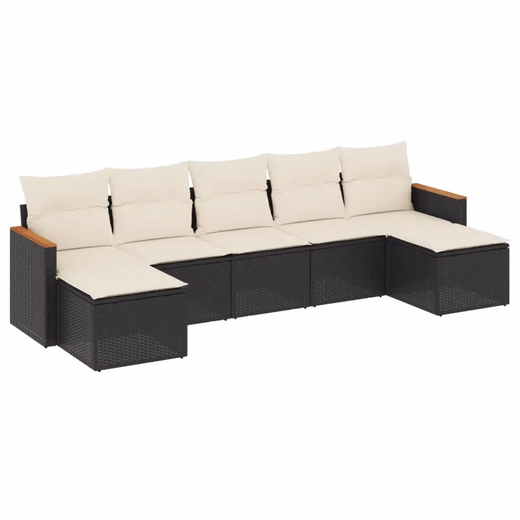 Set di Divani da Giardino vidaXL in Polyrattan Nero con 7 Cuscini e Ottoman Moderno – 2