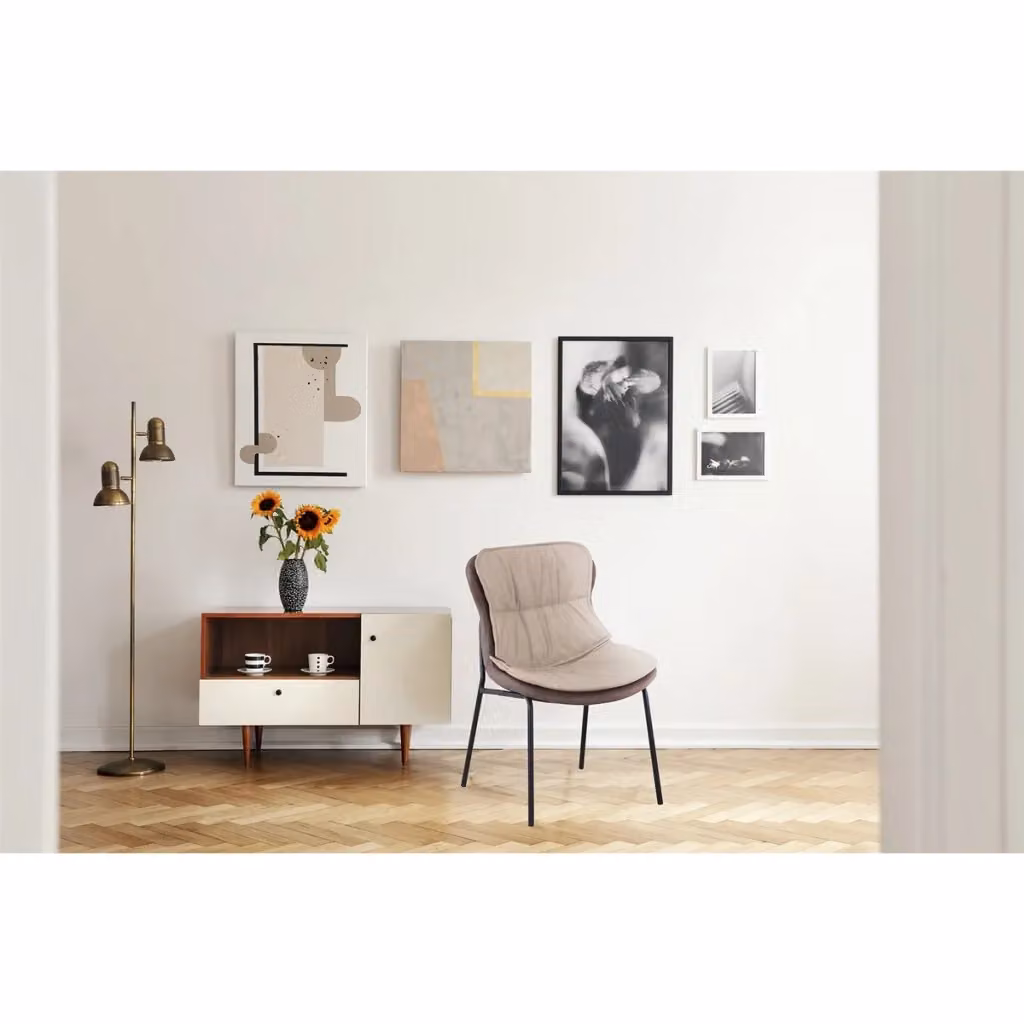 Sedia di design Brady KENDRA HOME in ecopelle beige e marrone con struttura in metallo e plastica per cucina, sala da pranzo o ufficio – 2