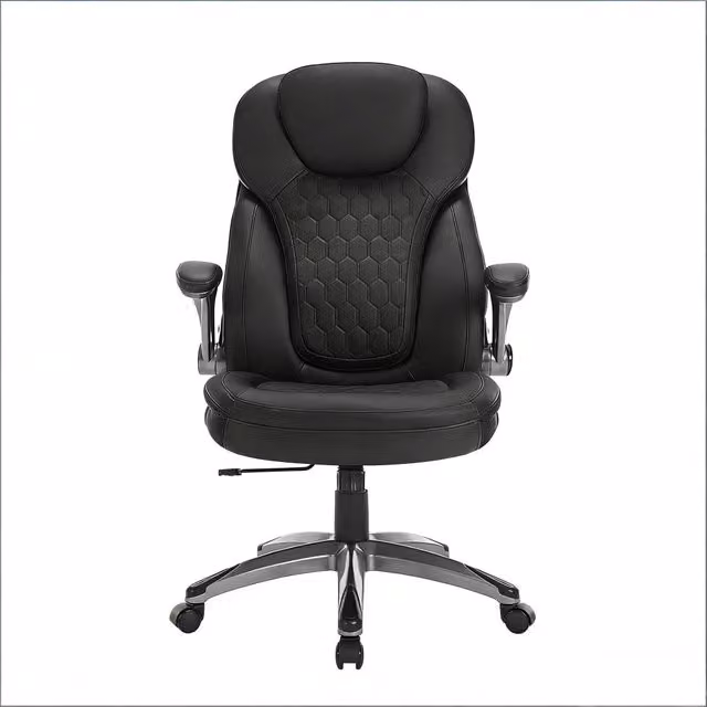 Sedia da ufficio ergonomica con schienale alto, altezza regolabile, braccioli ribaltabili in PU e rete nera