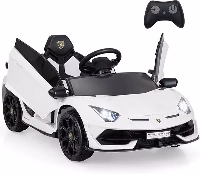 Macchina Elettrica Lamborghini Costway 12V per Bambini con Telecomando, Luci LED e MP3, Colore Bianco – 1
