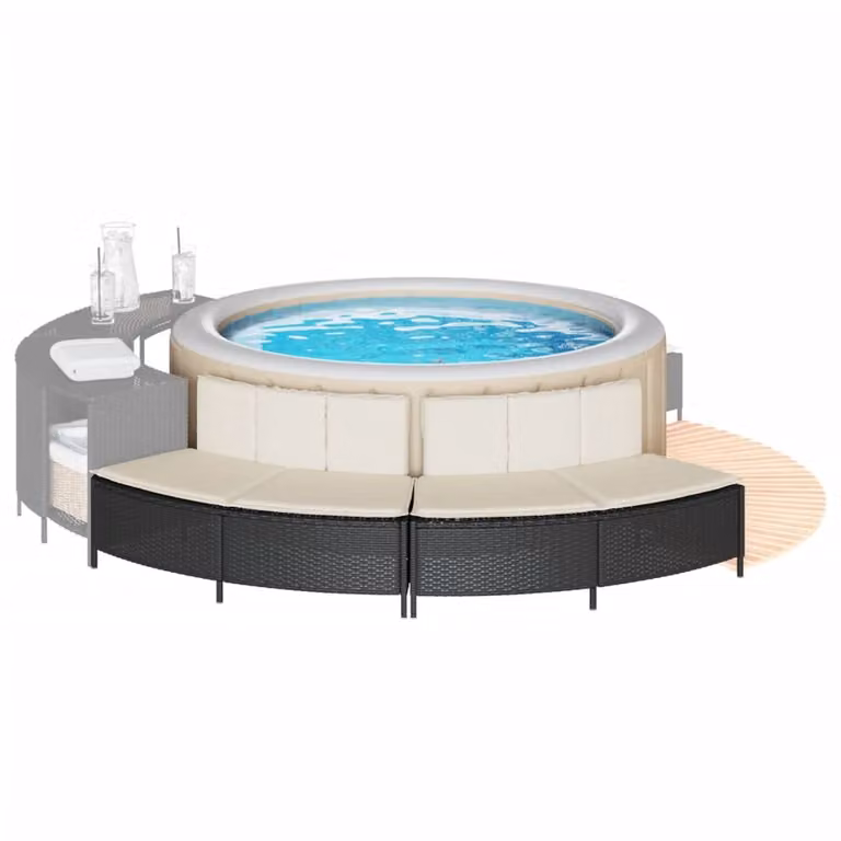 Set di 2 panche per vasca idromassaggio vidaXL in polyrattan nero con cuscini in tessuto