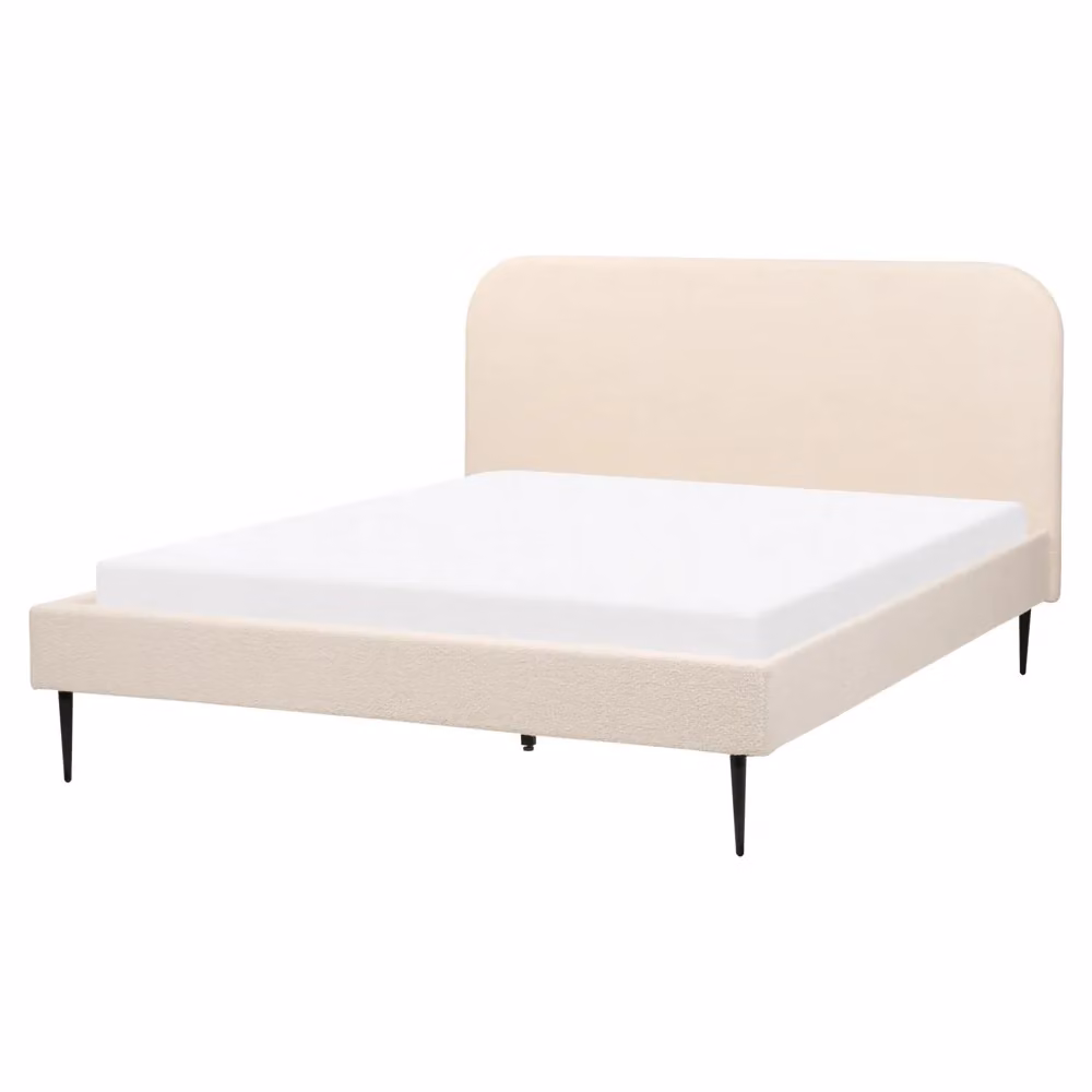 Letto matrimoniale BELIANI in tessuto bouclé beige con gambe dorate e rete a doghe, L/P/H: 160 x 200 x 109 cm – 2
