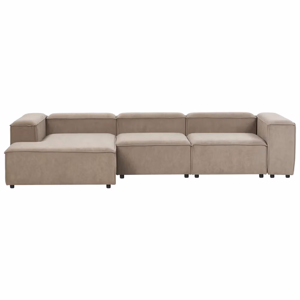 Divano angolare componibile a 4 posti BELIANI in velluto beige con struttura in legno e gambe nere, modello a L con orientamento a destra, L/P/H: 326 x 180 x 68 cm – 2