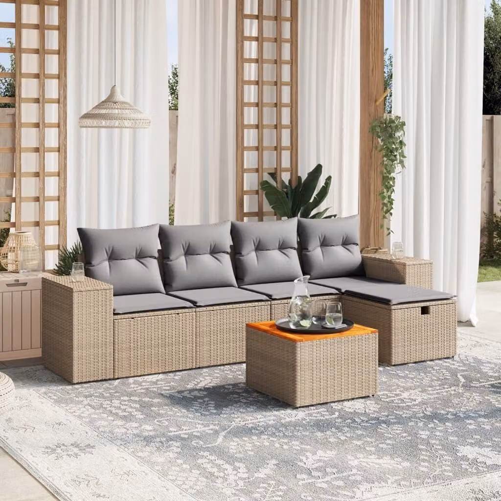 Maison Exclusive - Set Divano da Giardino 6 pz con Cuscini Beige Misto Polyrattan