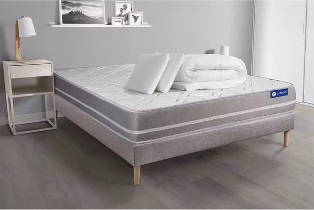 Pacchetto letto completo - Materasso 200x200cm + Box spring con doghe (kit) + 2 cuscini + Piumino - Actimemo Touch