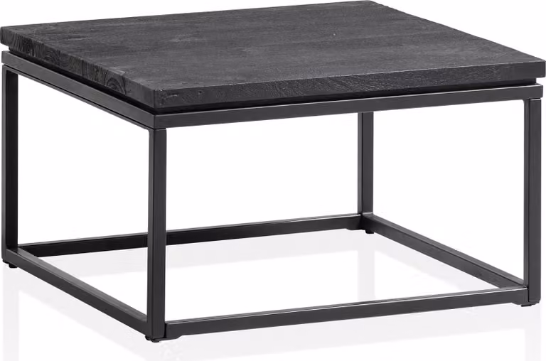WOHNLING Tavolino da salotto 60x60x35 cm Legno massello di mango / Metallo Nero Tavolino quadrato Tavolino da salotto con venature naturali del legno Tavolino da caffè