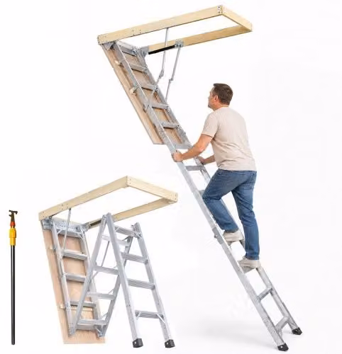 Scala per Soffitta Pieghevole VEVOR in Alluminio Argento Regolabile per Attico