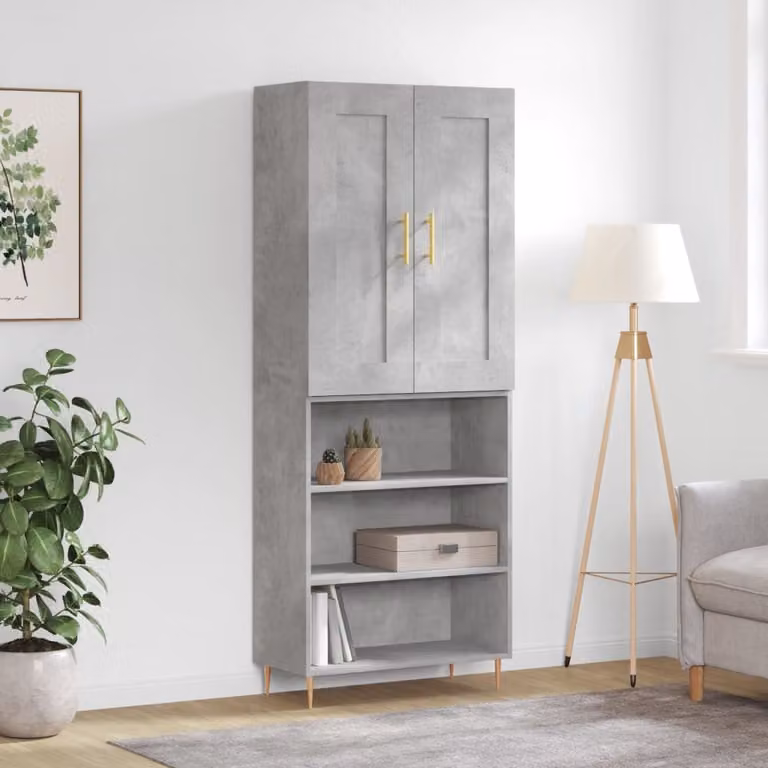 Credenza moderna vidaXL in legno e metallo, Grigio e Oro, L: 69,5 cm, P: 34 cm, H: 180 cm