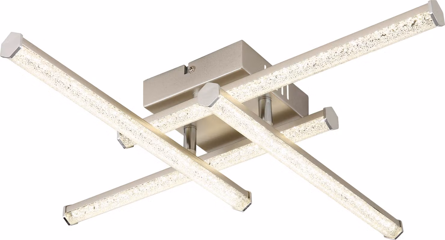 Lampada da soffitto Globo Lighting, realizzata in plastica, finitura nichel opaco, cromo, plastica nichel opaco, plastica trasparente, cristalli di plastica trasparenti. Orientabile, con profili esagonali. Dimensioni: 500x500x88 mm. Include LED da 24W, 23