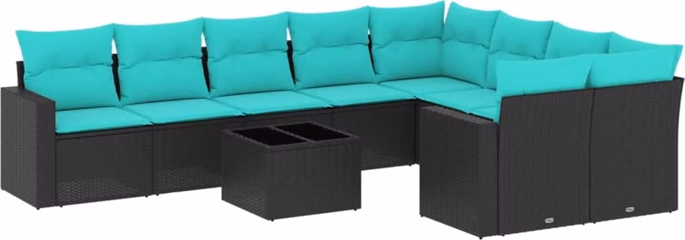 Set Divani da Giardino 10 pz con Cuscini Nero in Polyrattan