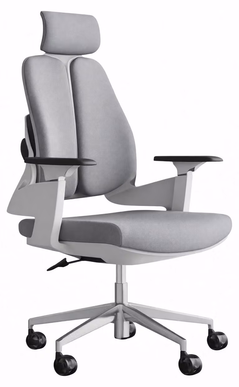Sedia da ufficio ergonomica con poggiatesta e braccioli regolabili, colore grigio