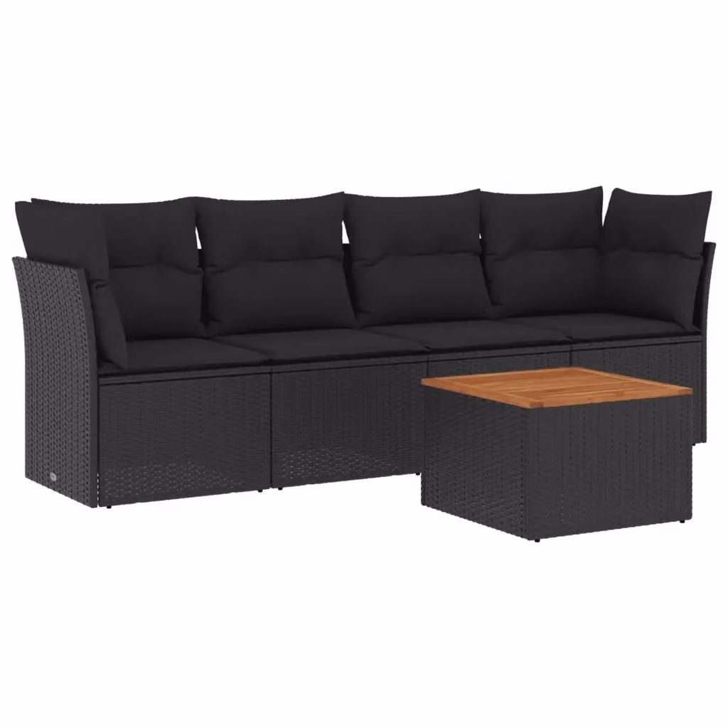 vidaXL Set Divani da Giardino 5 pz a Forma a L in Polyrattan Nero con Cuscini e Tavolino da Caffè – 2