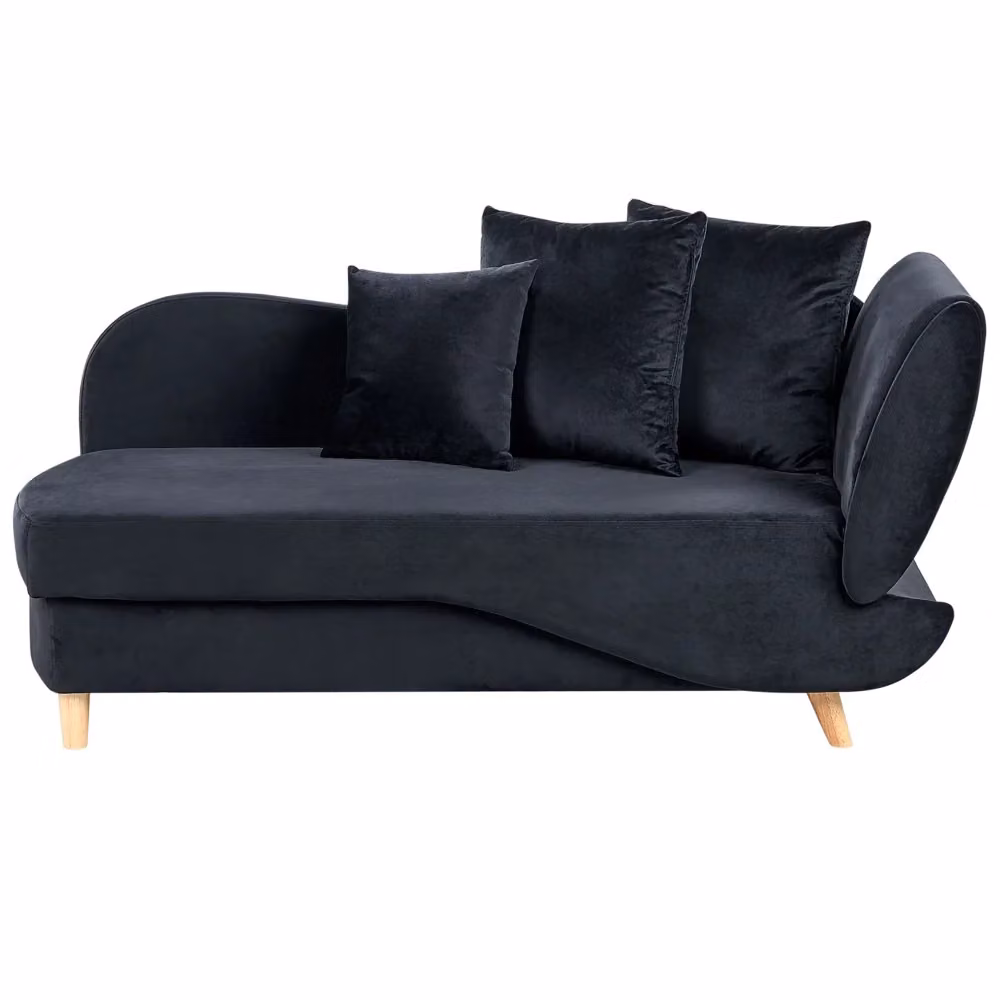 Chaise Longue BELIANI in velluto nero con contenitore e funzione letto, stile moderno per soggiorno, lato destro, L/P/H: 235 x 155 x 76 cm – 2
