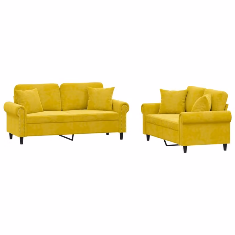 Set di Divani 2 pz con Cuscini Giallo in Velluto
