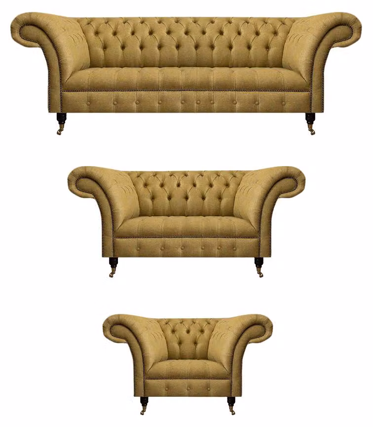 Chesterfield Gelbe Garnitur Wohnzimmer Couchen Luxus Sessel 3-Sitzer