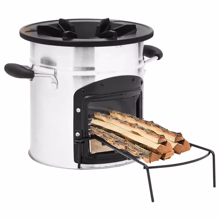 vidaXL Chiminea Stufa a Legna da Campeggio in Acciaio Inox e Ghisa, Argento, L: 45,5 cm, P: 33 cm, H: 25,5 cm