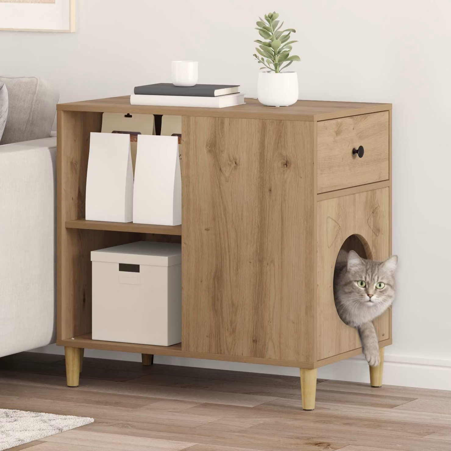 Casa per Gatti vidaXL in Legno Rovere Marrone L: 72 cm, P: 42,5 cm, H: 70 cm