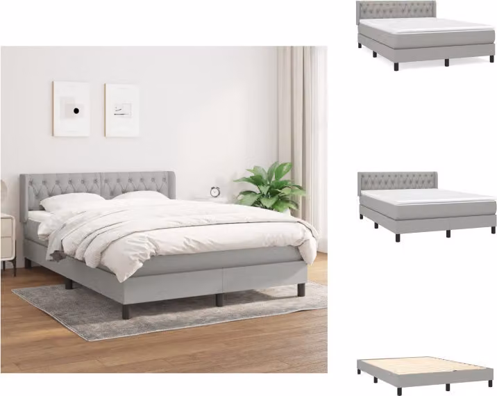 vidaXL Letto a molle con materasso grigio chiaro 140x190 cm in tessuto - Letti & strutture letto