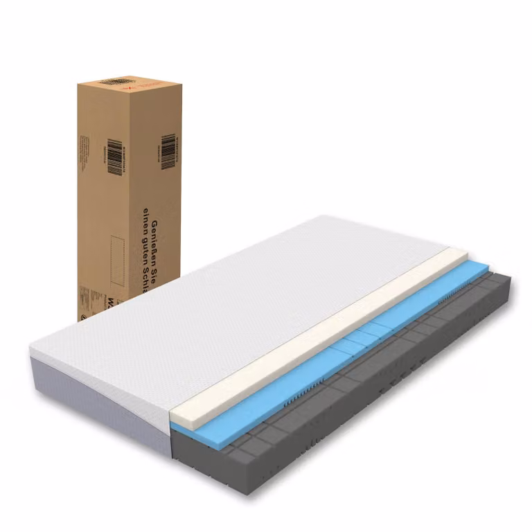 Materasso in schiuma 180x200 cm. Materasso confortevole con rigidità media, altezza 20 cm. Oeko-Tex, colore grigio e bianco, adatto per un utilizzo su entrambi i lati, livello di rigidità H3