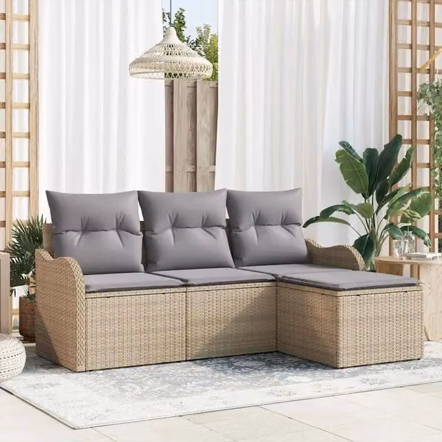 Set Divano da Giardino 4 pz Beige polyrattan 3345650