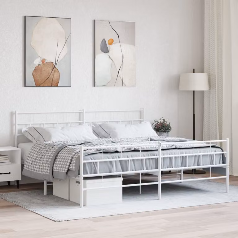 vidaXL Giroletto con Testiera e Pediera in Metallo Bianco L/P/H: 200 x 200 x 90 cm