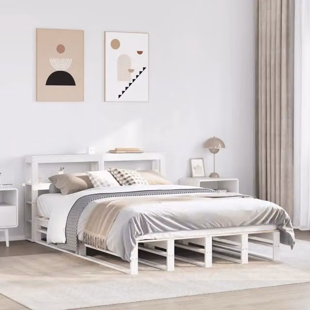 Giroletto con Testiera Bianco 120x190 cm Legno Massello di Pino 3306517