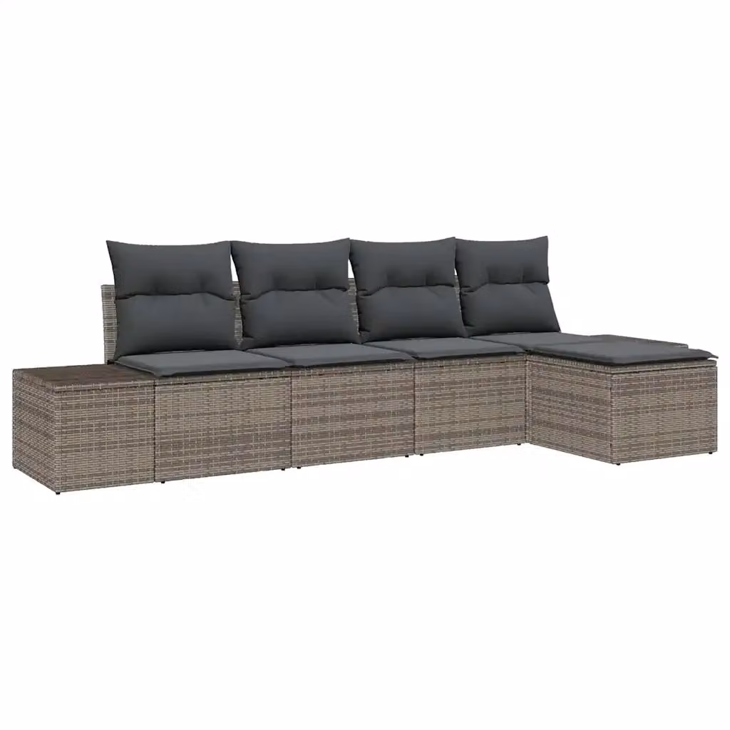 Set Divano da Giardino a L vidaXL in Polyrattan Grigio con Cuscini e Pouf – 2