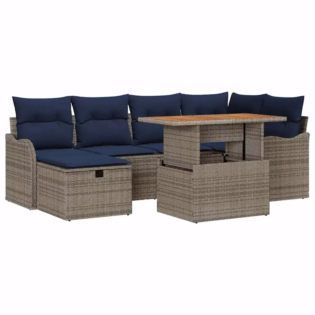 Set Divano da Giardino Moderno vidaXL in Polyrattan e Metallo Grigio 7 Pezzi – 2