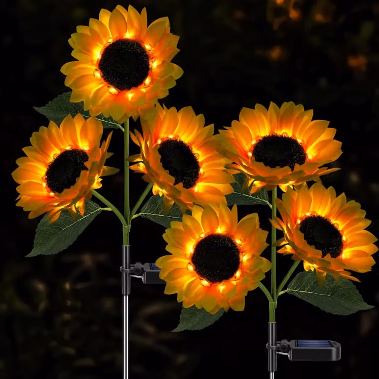 Confezione da 2 lampade solari a forma di girasole, 6 luci, impermeabili, con accensione automatica