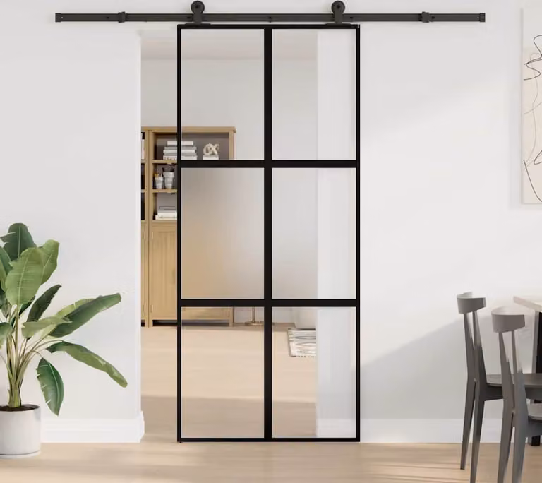 Porta Scorrevole Ferramenta 90x205 cm Vetro Temperato Alluminio
