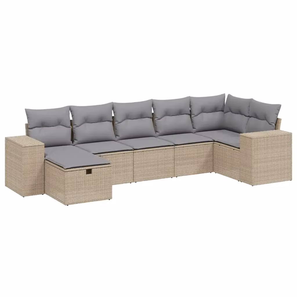 Set Divano da Giardino a L VIDAXL 7 Pezzi con Cuscini Beige e Grigio in Polyrattan e Metallo – 2