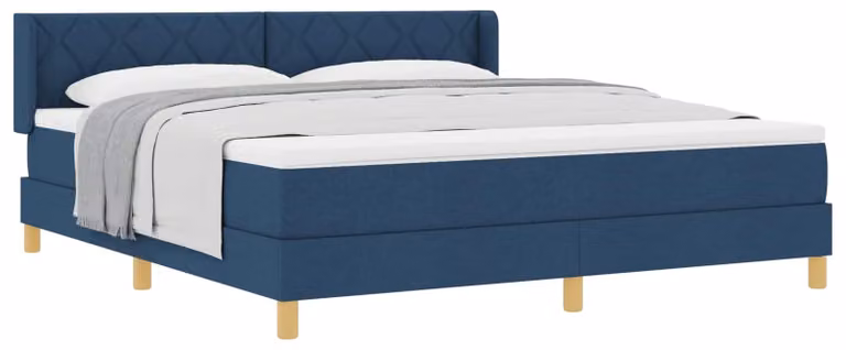 Letto boxspring con testiera blu 200 x 180 cm in tessuto